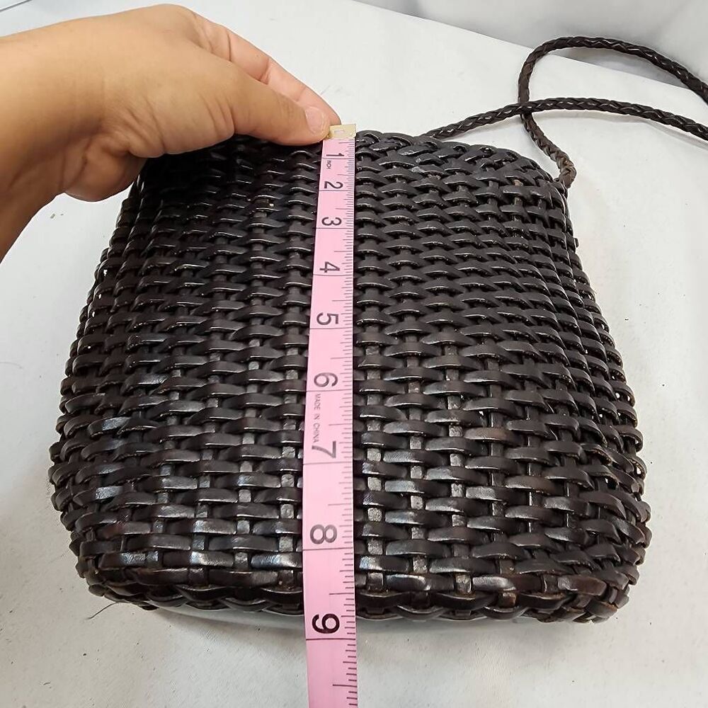 Elllepi Genuine Leather Woven Leather Bucket Crossbody Bag Handmade - Picture 5 of 9